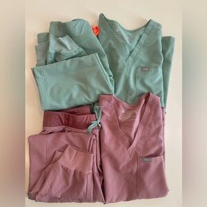 Figs Women's Scrub Set in Green and Mauve